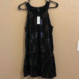 White House Black Market Women’s Black Sequin Midi Sleeveless Dress Size M